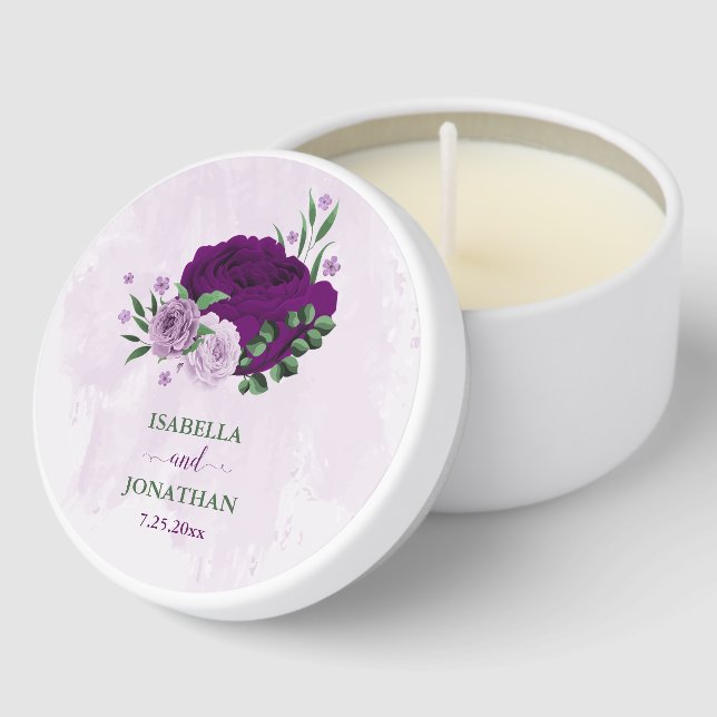 Romantic purple flowers greenery wedding mini candle favors (Corner)