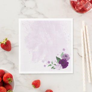 Romantic purple flowers greenery wedding napkins