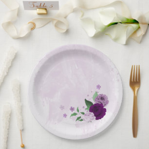 Romantic purple flowers greenery wedding paper plates