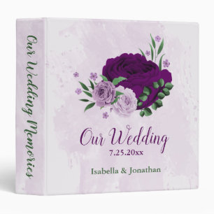 Romantic purple flowers greenery wedding photo alb 3 ring binder