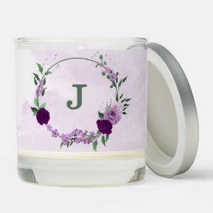 Romantic purple flowers greenery wedding scented candle