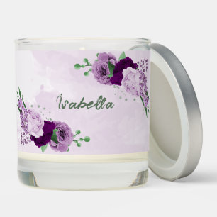 Romantic purple flowers greenery wedding scented candle