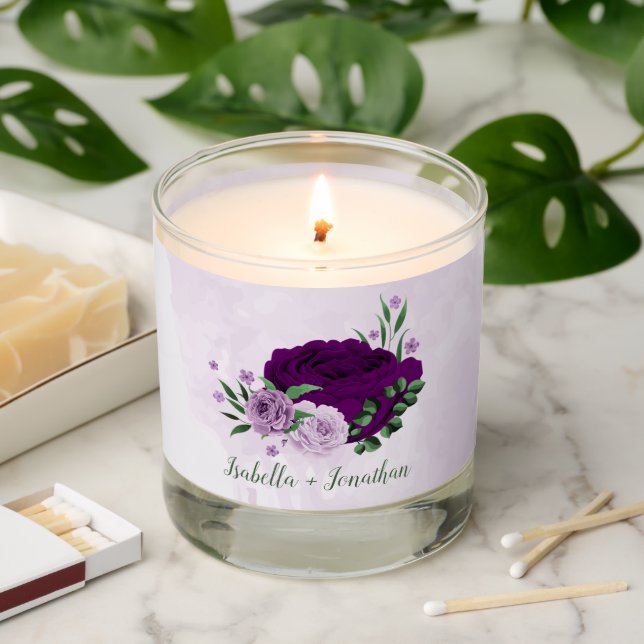 Romantic purple flowers greenery wedding scented candle (Lit)