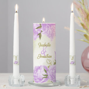 romantic purple flowers greenery wedding unity candle set