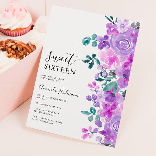 Romantic purple flowers lavender bridal shower invitation
