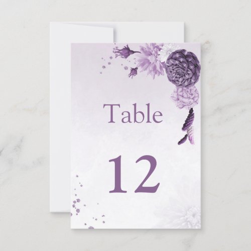 romantic purple flowers table number