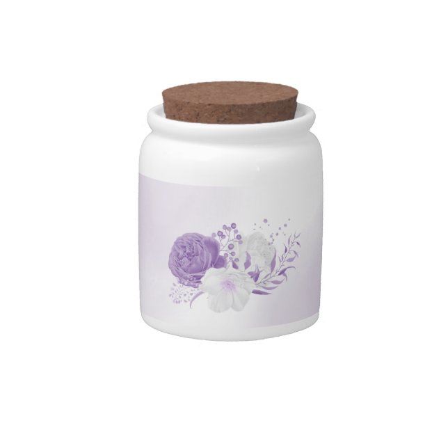 Romantic purple flowers wedding candy jar (Front)