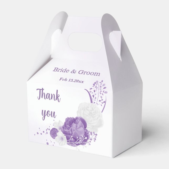 Romantic purple flowers wedding favor boxes (Front Side)