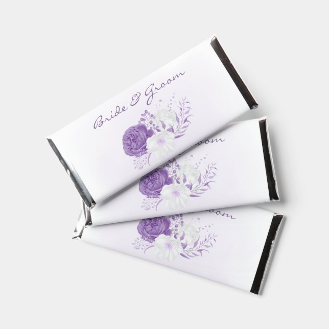 Romantic purple flowers wedding hershey bar favors (Front)