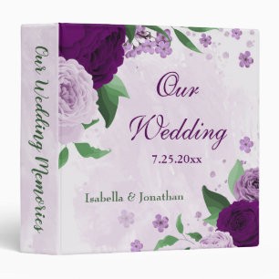 Romantic purple flowers wedding photo album 3 ring binder