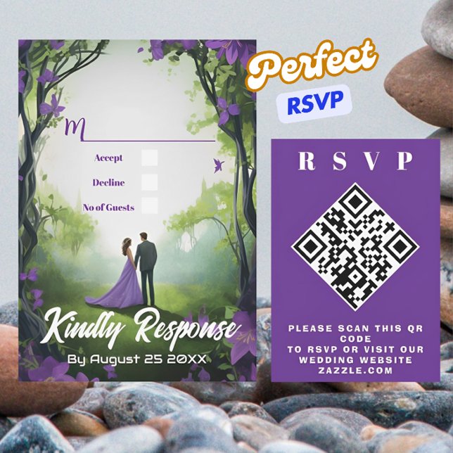 Romantic Purple Forest Design Wedding QR RSVP Card (Creator Uploaded)