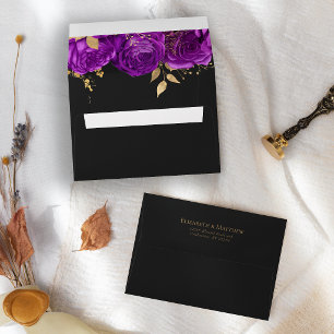Romantic Purple Gold Dark Floral Wedding Envelope