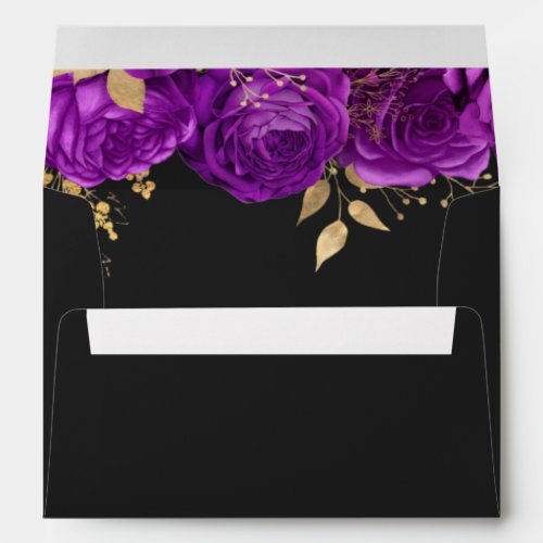 Romantic Purple Gold Dark Floral Wedding Envelope