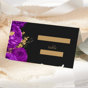 Romantic Purple Gold Floral Dark Wedding Place Card