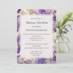Romantic Purple Gold Iris Floral Bridal Shower Invitation
