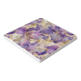 Romantic Purple Gold Iris Floral Bridal Shower Trivet