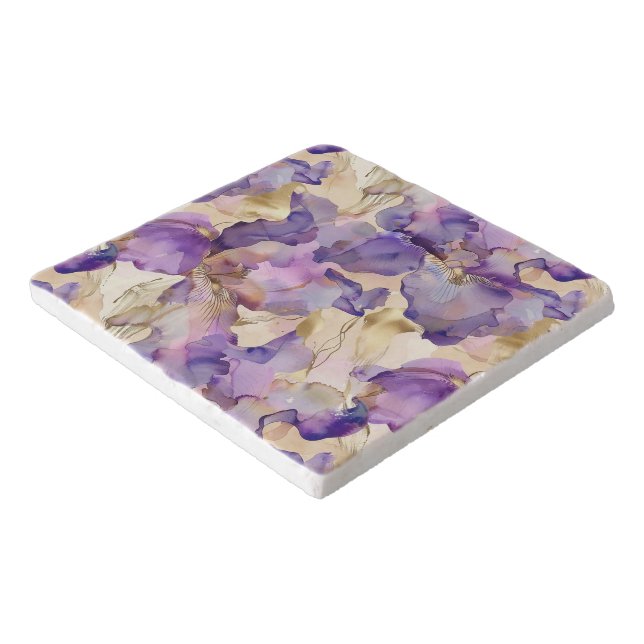 Romantic Purple Gold Iris Floral Bridal Shower Trivet (Corner)