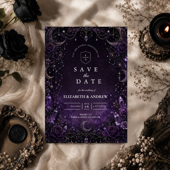 Romantic Purple Goth Wedding Save The Date (Creator Uploaded)