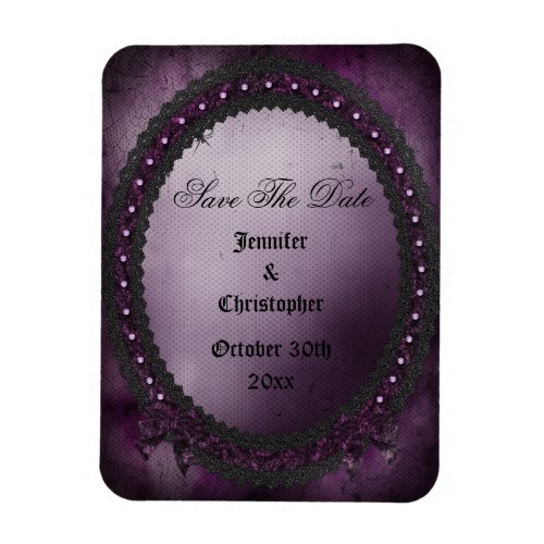 Romantic Purple Gothic Frame Save The Date Wedding Magnet