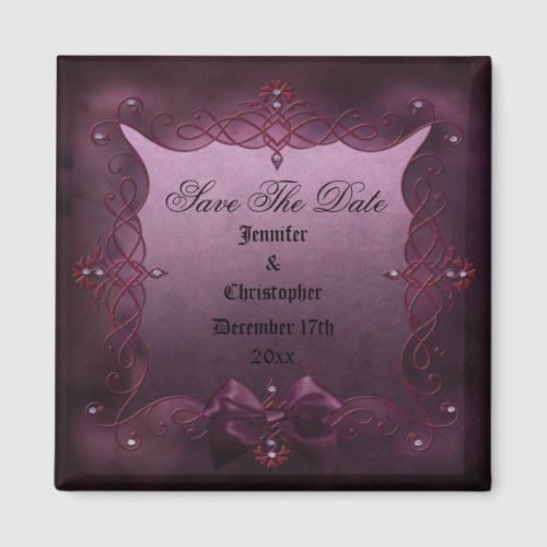 Romantic Purple Gothic Frame Save The Date Wedding Magnet