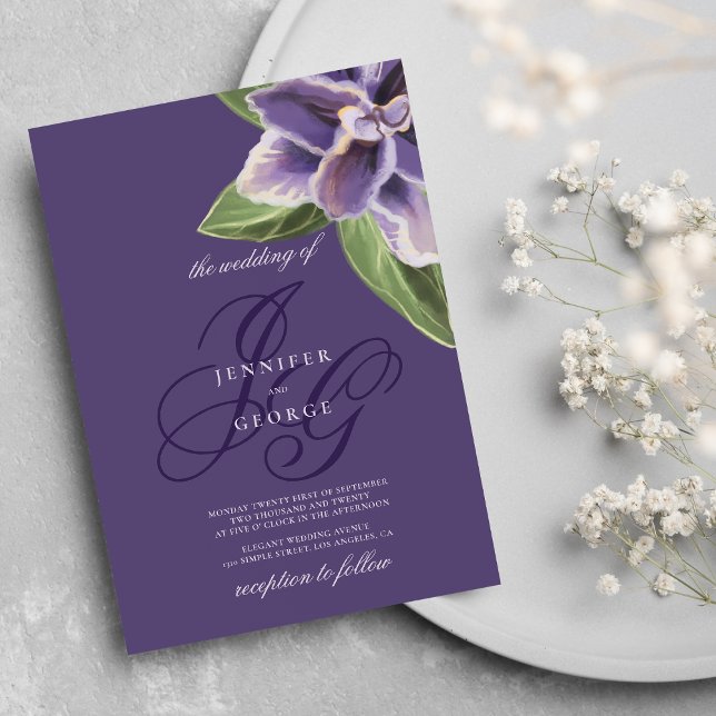 Romantic purple green lavender orchid wedding invitation (Romantic purple green lavender orchid wedding)