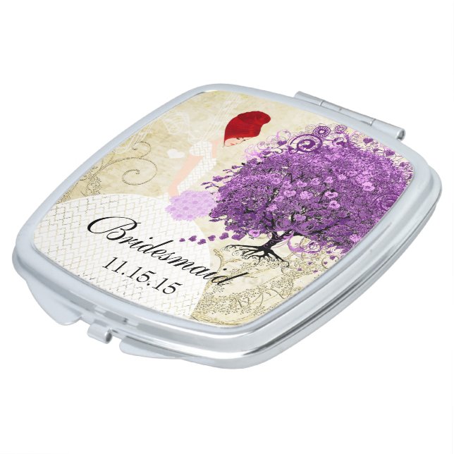 Romantic Purple Hearleaf Tree Wedding Quote Makeup Mirror (Turned)