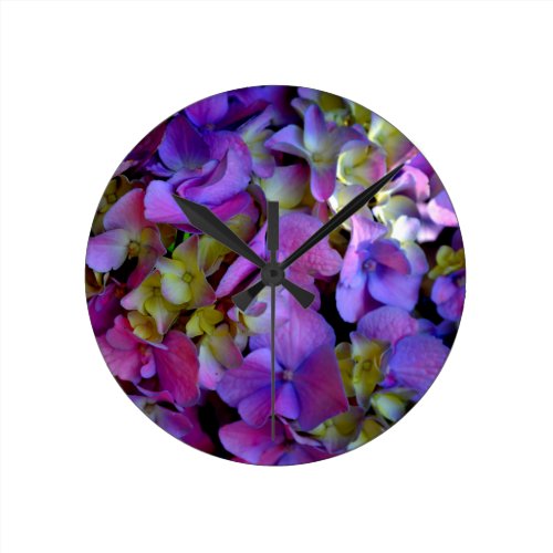 Romantic Purple Hydrangeas Round Clock