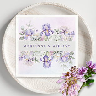 Romantic Purple Iris and Peonies Floral Wedding Napkins