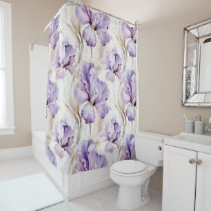 Romantic Purple Iris Floral Bridal Shower Curtain