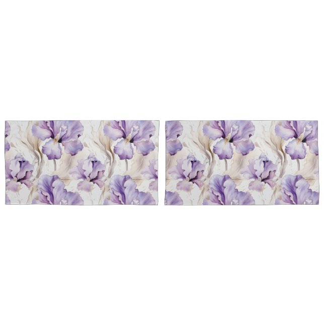 Romantic Purple Iris Floral   Pillow Case (Front-Set)