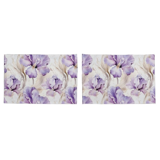Romantic Purple Iris Floral   Pillow Case (Back-Set)