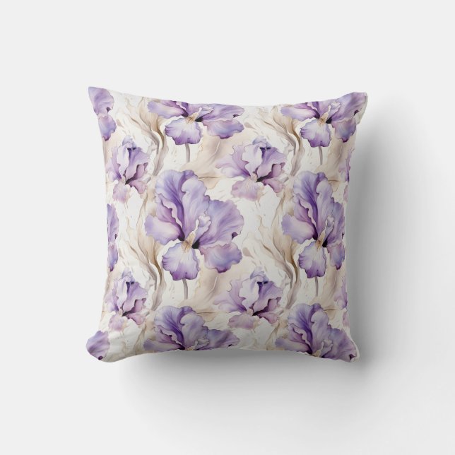 Romantic Purple Iris Floral   Throw Pillow (Front)