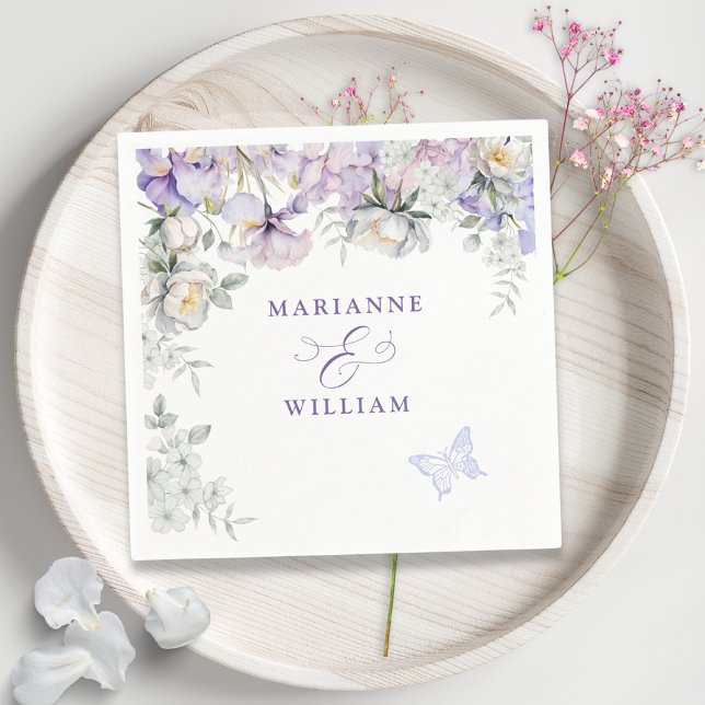 Romantic Purple Iris Floral Wedding  Napkins (Romantic Purple Iris Floral Wedding Napkins)
