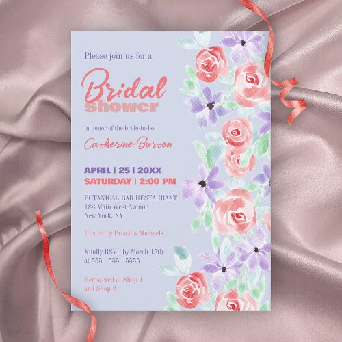 Romantic Purple Lavender and Red Bridal Shower  Invitation