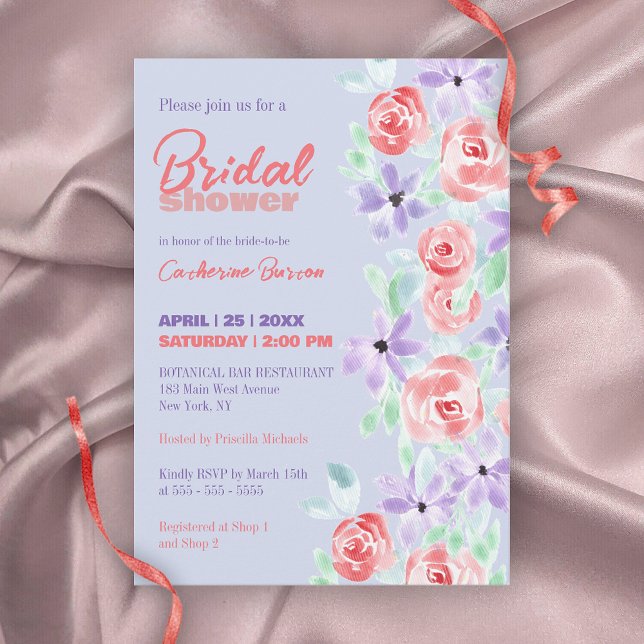 Romantic Purple Lavender and Red Bridal Shower  Invitation (Creator Uploaded)