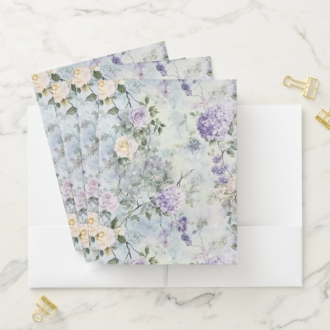 Romantic Purple Lavender Cream Floral Pocket Folder (In Situ)