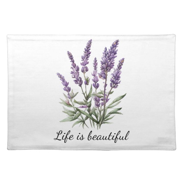 Romantic Purple Lavender Floral Beautiful Quote Cloth Placemat (Front)