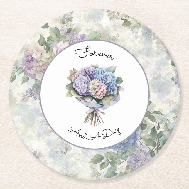 Romantic Purple Lavender Floral Wedding Round Paper Coaster (Front)