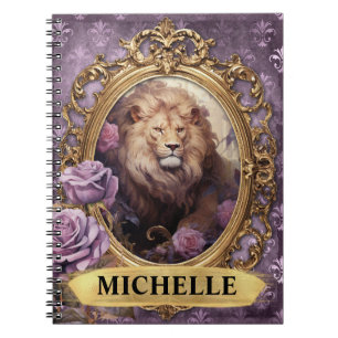 Romantic Purple Lion and Roses Fantasy Notebook