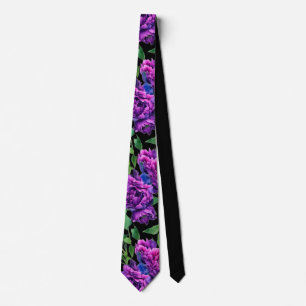 Romantic purple magenta pink watercolor peonies neck tie