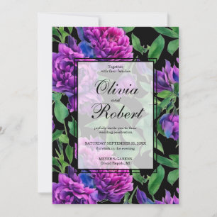 Romantic purple magenta watercolor peonies WEDDING Invitation