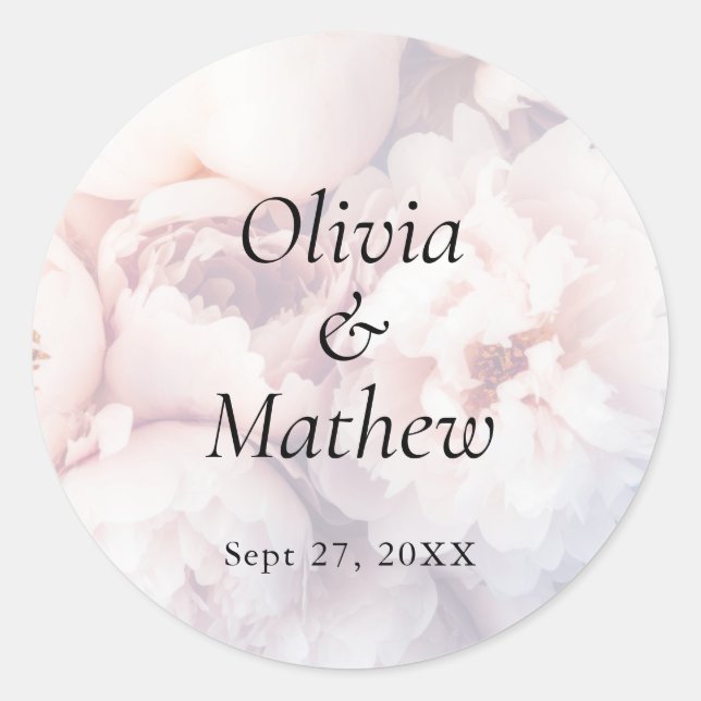 Romantic Purple Peonies and Roses Wedding Classic Round Sticker (Front)