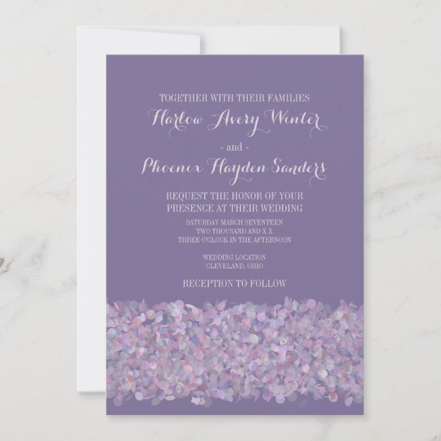 Romantic Purple Pink Confetti Wedding Invite (Front)