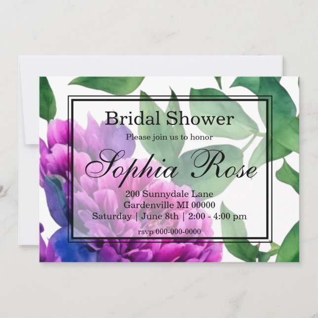 Romantic purple pink floral BRIDAL SHOWER Invitation (Front)