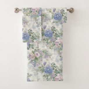 Romantic Purple Pink Flowers Bath Towel Set