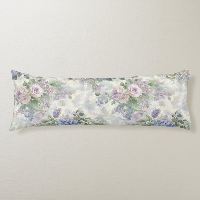 Romantic Purple Pink Flowers Body Pillow (Front)