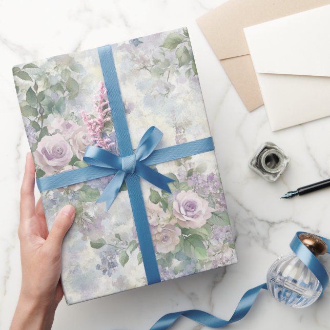 Romantic Purple Pink Flowers Bridal Shower Wrapping Paper (Gifting)
