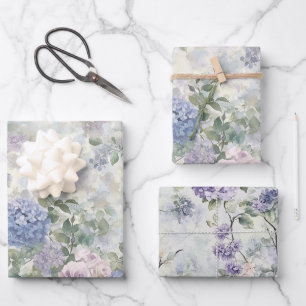 Romantic Purple Pink Flowers Bridal Shower Wrapping Paper Sheets