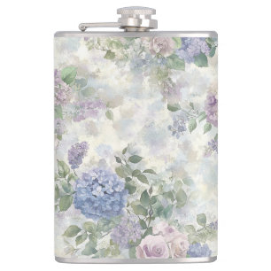 Romantic Purple Pink Flowers Bridesmaid Gift Flask