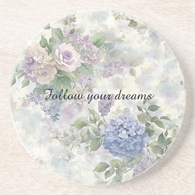 Romantic Purple Pink Flowers  Coaster (Front)
